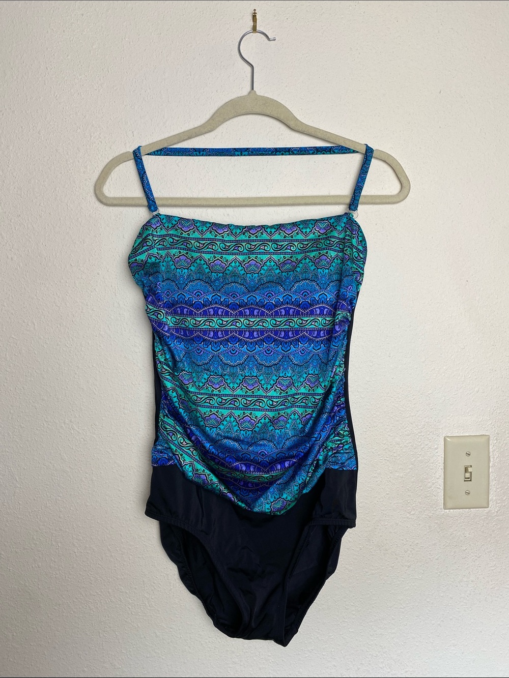 Longitude Black Swimsuit with Teal & Blue Metallic Gold Accents 14